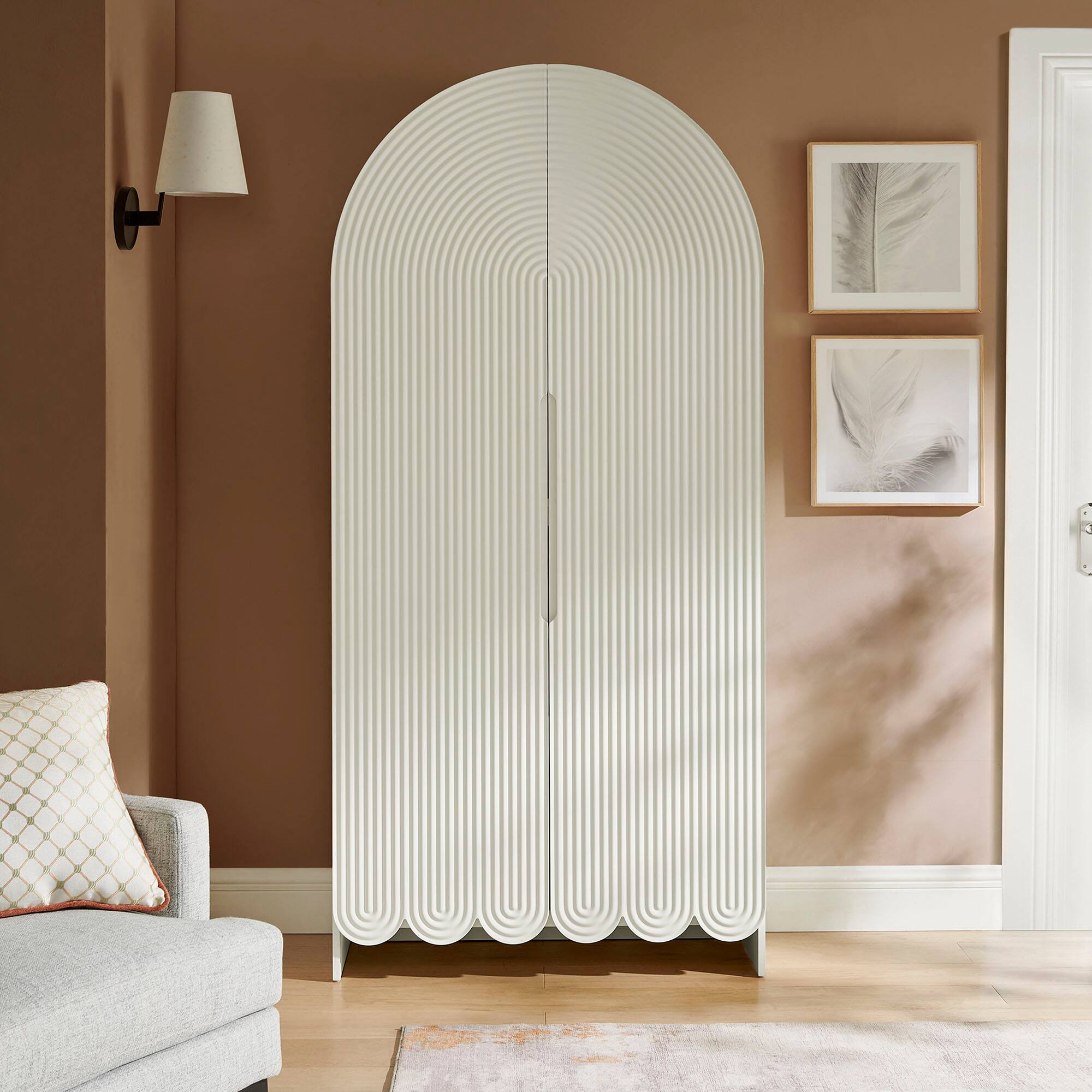 Dahlia 78 Inch Fluted and Scalloped Arched Storage Cabinet by Modway - White