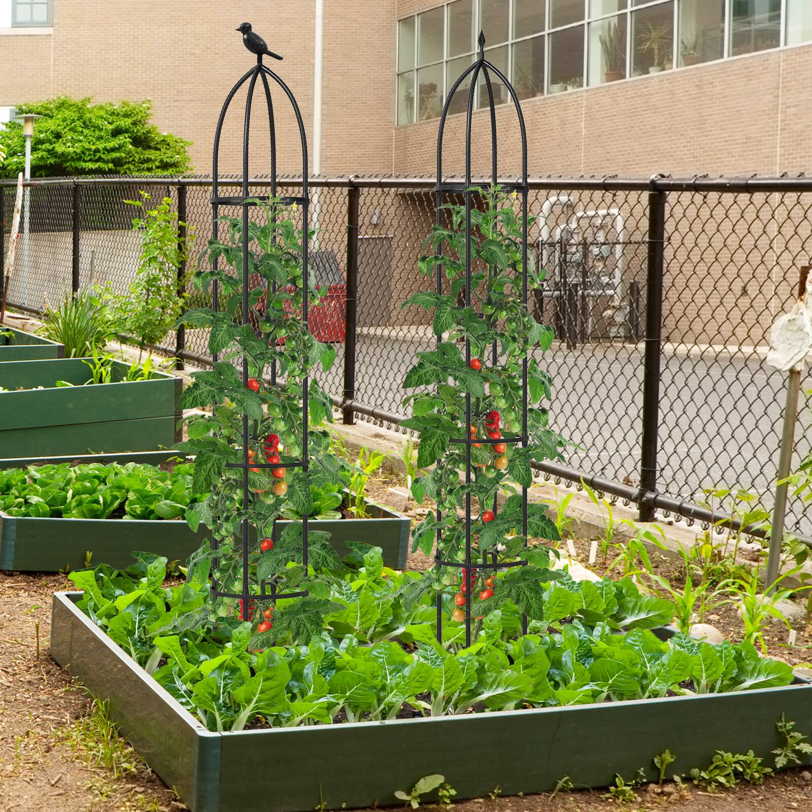Alt View 1. Gymax - Gymax 2-Pack Garden Obelisk Trellis for Climbing Plants Rustproof PE-Coated Metal Flower Trellis - Black.