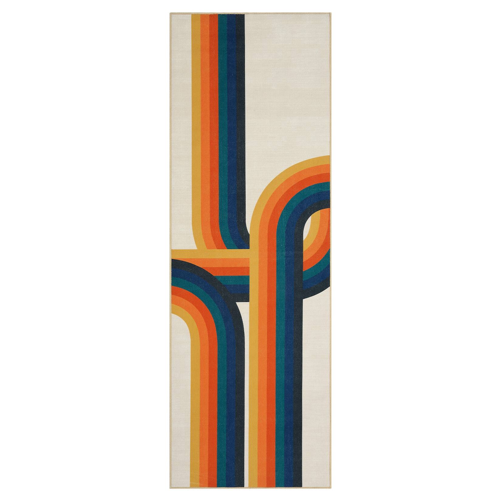 Front. GAOMON - Modern Abstract Area Rug Machine Washable Vacuum Clean Ultra Thin Stain Resistant Carpet for Entrance Kid's Room - Blue Orange.