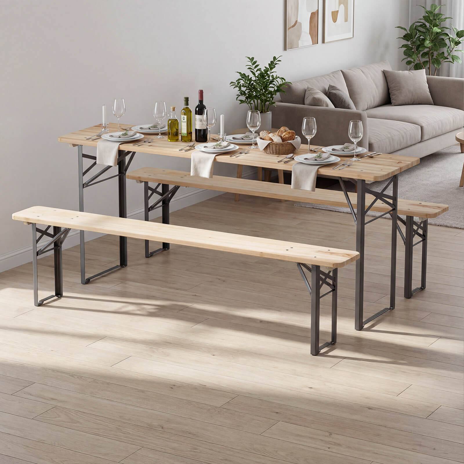 Alt View 4. Costway - Costway 70" 3-Piece Folding Picnic Table with Benches for 6,Fir Wood&Metal Frame for Patio - Natural,Black.