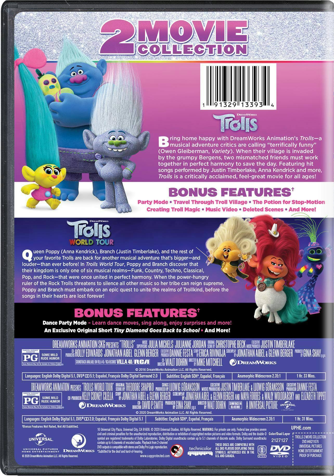 Back. Trolls/Trolls World Tour (DVD Double Feature) [DVD].