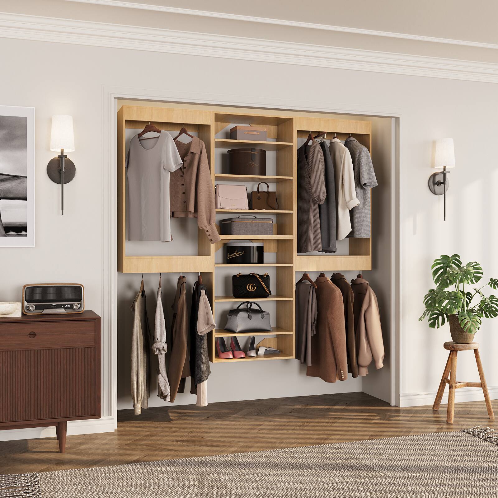 Angle. Roomtec - Roomtec 90 in Wood Modular Closet System Unit-Customizable Wall Mounted Walk-In Closets for Bedroom or Walk-in Closet - Wood.