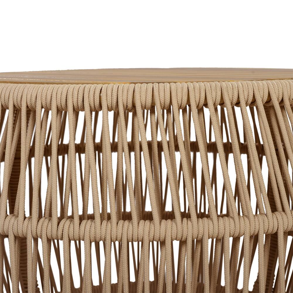 Alt View 4. Loheer - Loheer Round Acacia Wood Side Table Rope Frame Teak Finish - Light Beige.