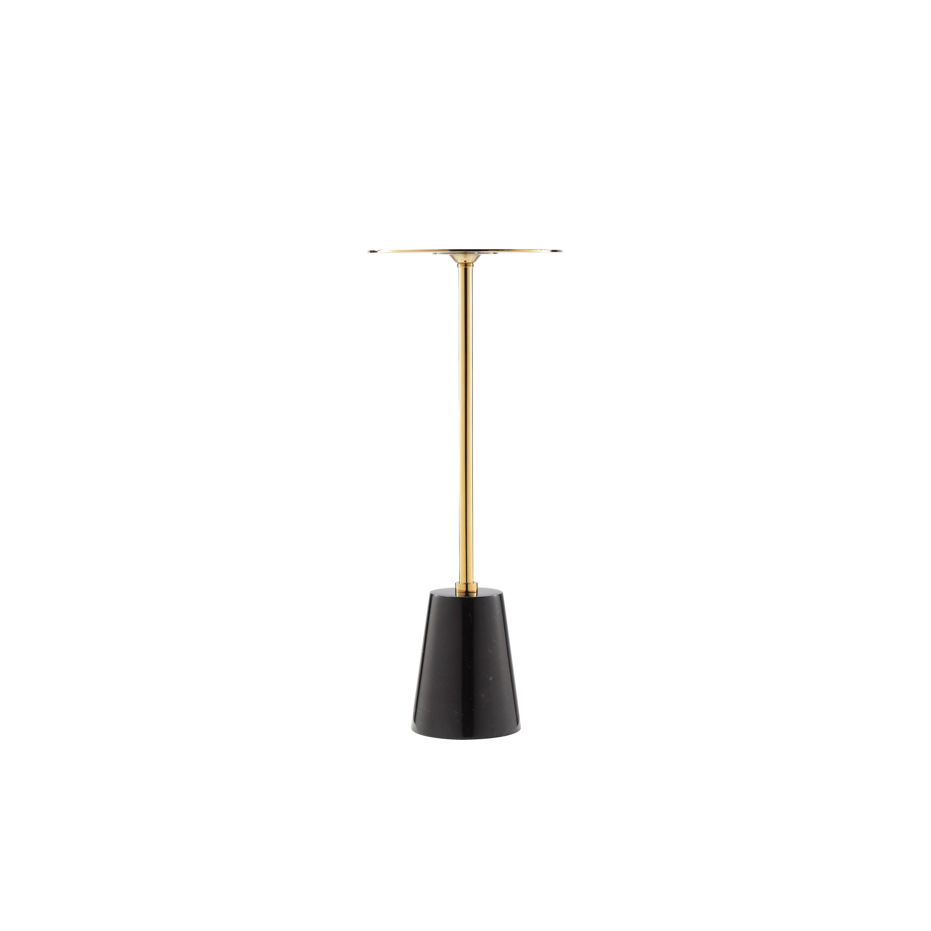 Left. Manhattan Lane - Sen Side End Drink Table, Metal Round Top w Marble Base - Black, Gold.