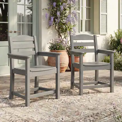 Front. Famapy - Pairs of HDPE Outdoor Dining Chair - 4 Colors Weatherproof Patio Armchair for Garden, Poolside 330LBS Capacity - Gray.