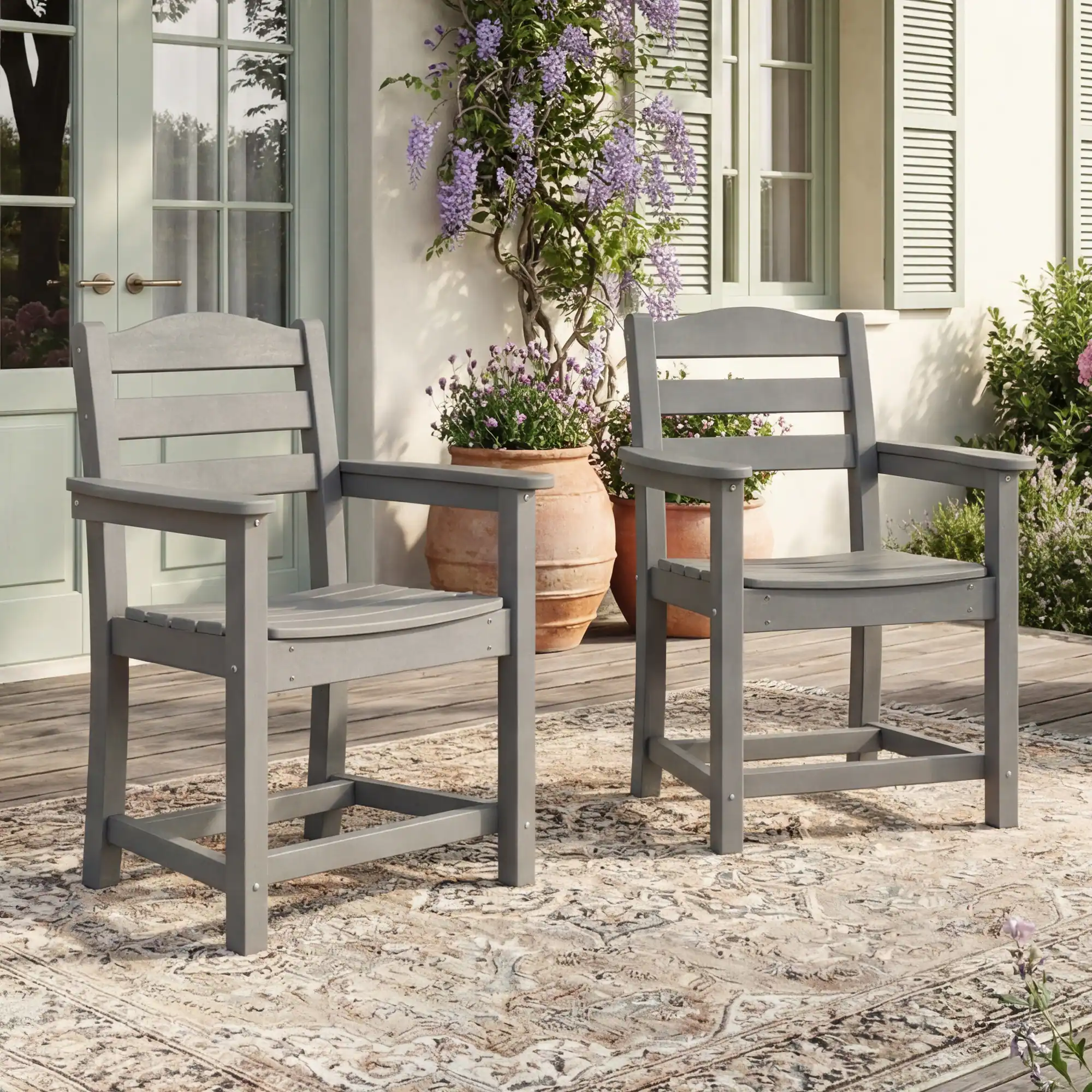 Front. Famapy - Pairs of HDPE Outdoor Dining Chair - 4 Colors Weatherproof Patio Armchair for Garden, Poolside 330LBS Capacity - Gray.