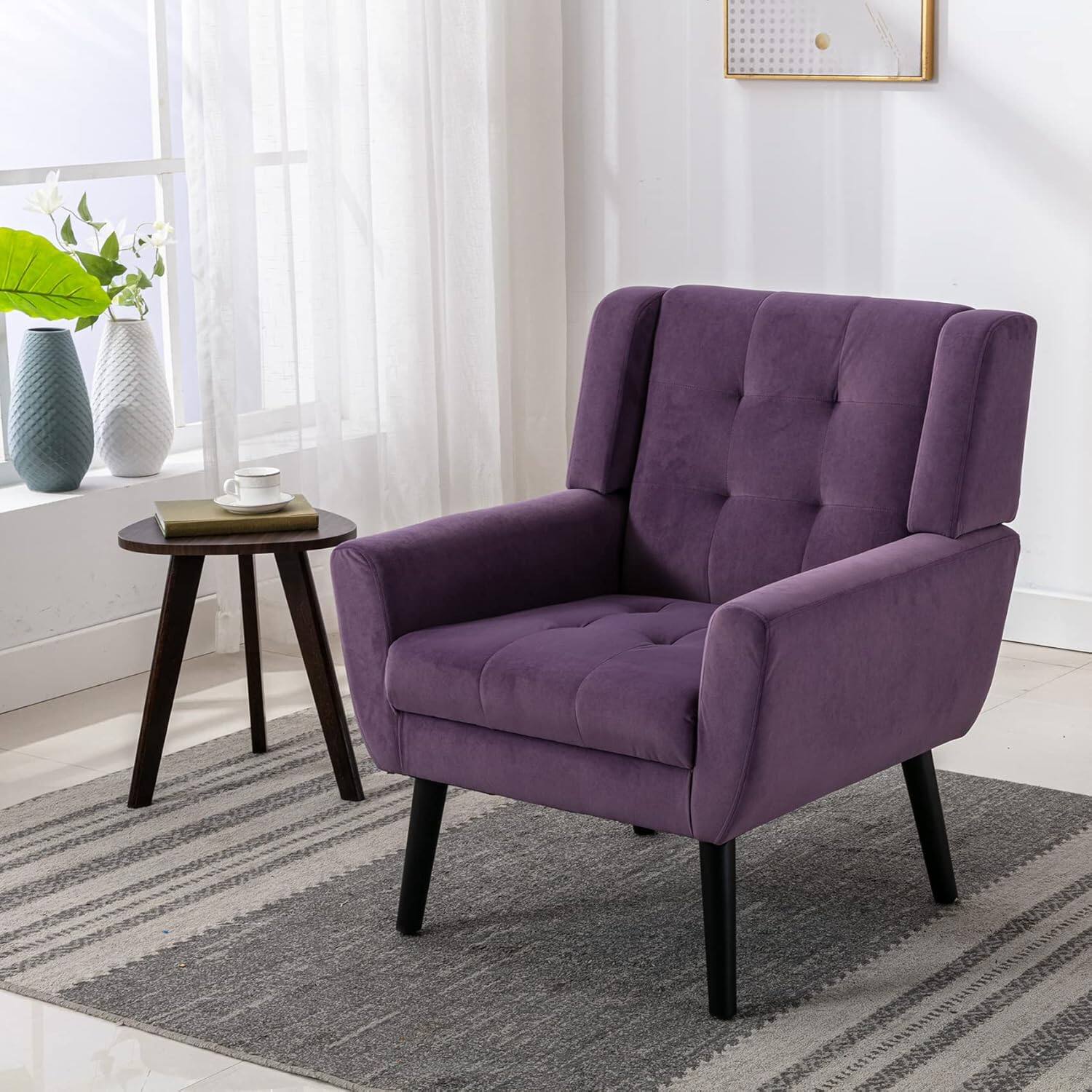 Alt View 3. Trinkets Crazed - Modern Soft Velvet Material Ergonomics Accent Chair With Black Legs - lavender purple.