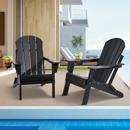 Front. VEVOR - Adirondack Chair Plastic, Set of 2 All-Weather Portable Folding Fire Pit Chair - Black.