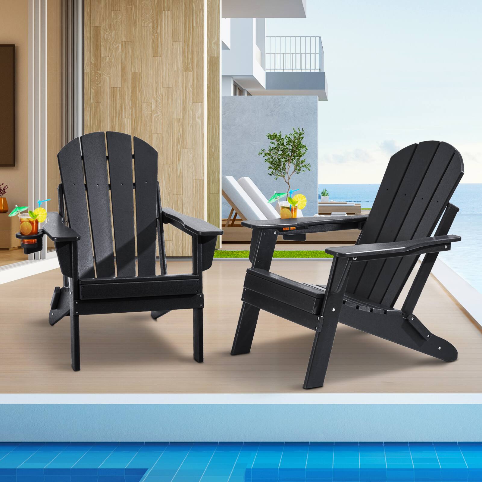Front. VEVOR - Adirondack Chair Plastic, Set of 2 All-Weather Portable Folding Fire Pit Chair - Black.