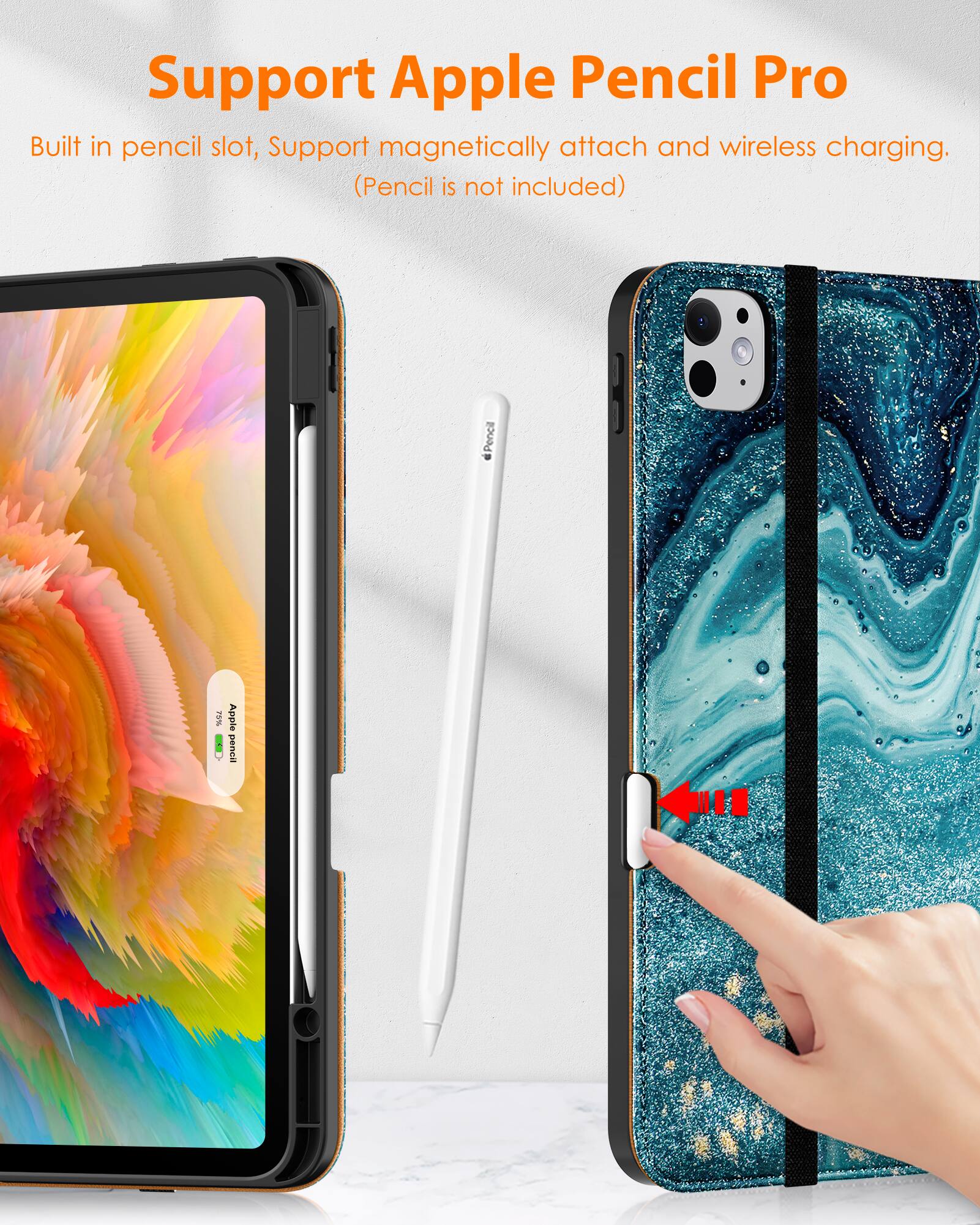 Support Apple Pencil Pro

Built in pencil slot, Support magnetically attach and wireless charging. (Pencil is not included)