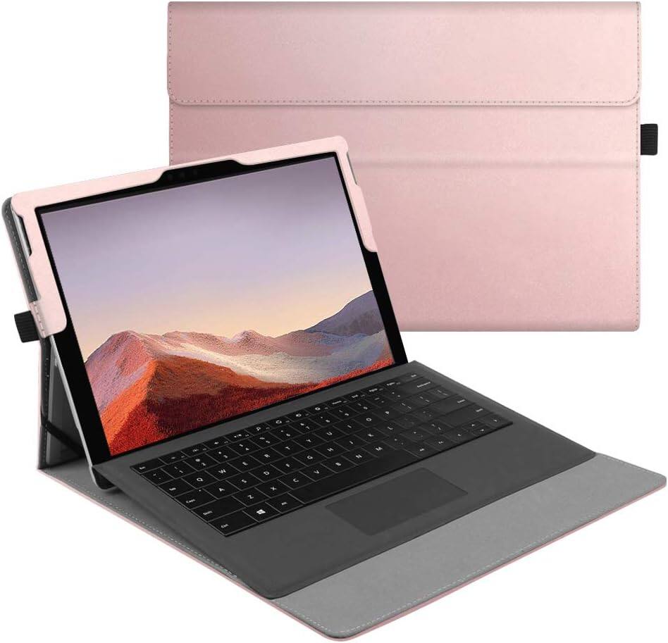 Front. Fintie - Case for 12.3 Inch Microsoft Surface Pro 7+, Pro 7/6/5/4/3, Multiple Angle Viewing Portfolio Business Cover - Rose Gold.