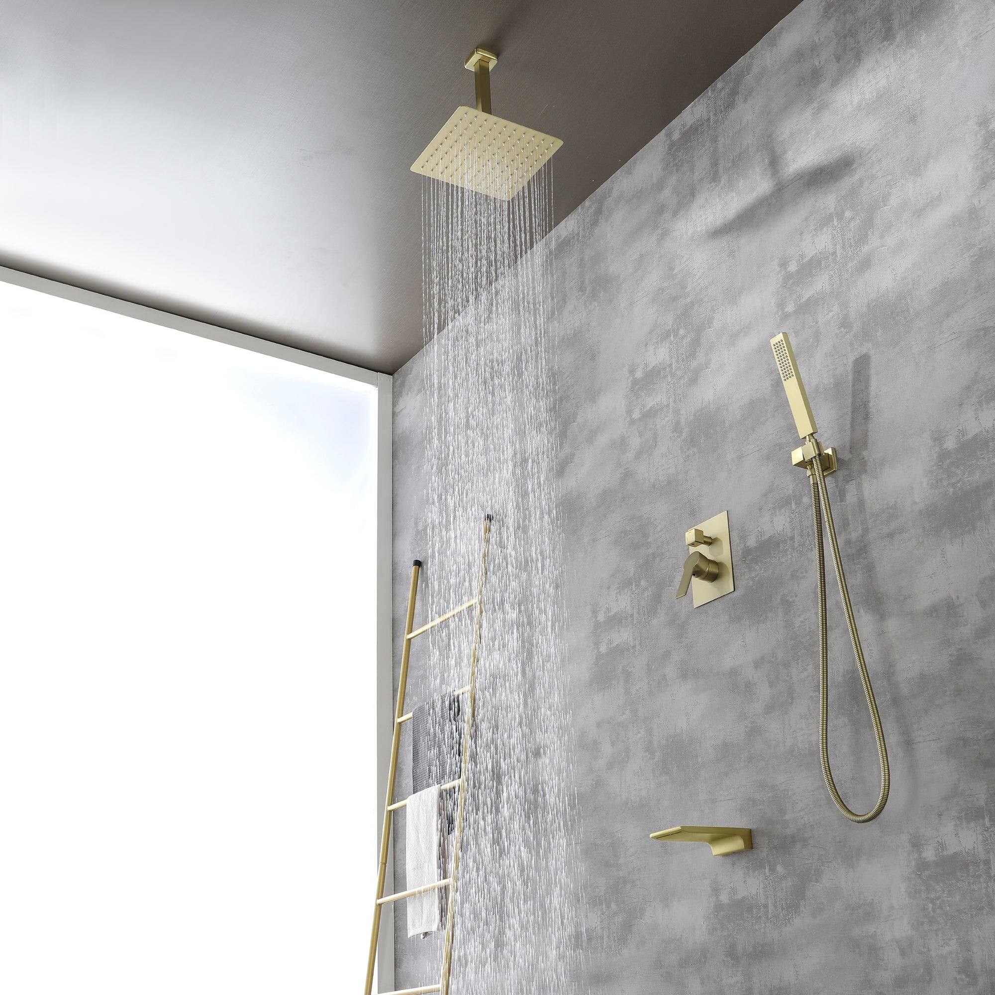 Back. Boyel Living - Ceiling Mount Single-Handle 1-Spray Tub and Shower Faucet with 10 in. Fixed shower head in Brushed Gold (Valve Included) - Brushed Gold.