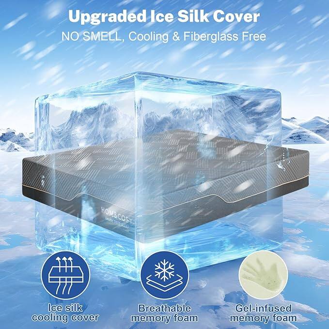 Upgraded Ice Silk Cover: No Smell, Cooling & Fiberglass Free

- Ice Silk Cooling Cover
- Breathable Memory Foam
- Gel-Infused Memory Foam