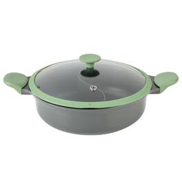 Kenmore - Theodore 6.5 Quart Nonstick Cast Aluminum Divided Hot Pot Pan with Lid - Gray and Green