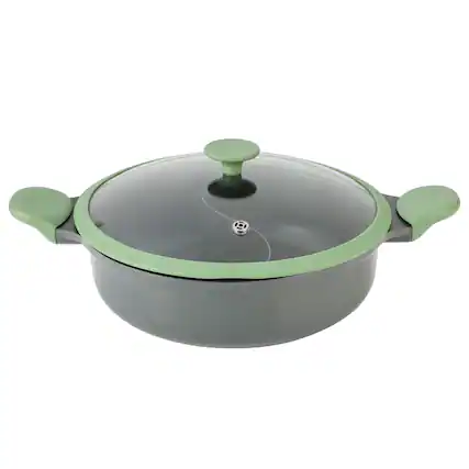Front. Kenmore - Kenmore Theodore 6.5 Quart Nonstick Cast Aluminum Divided Hot Pot Pan with Lid - Gray and Green.