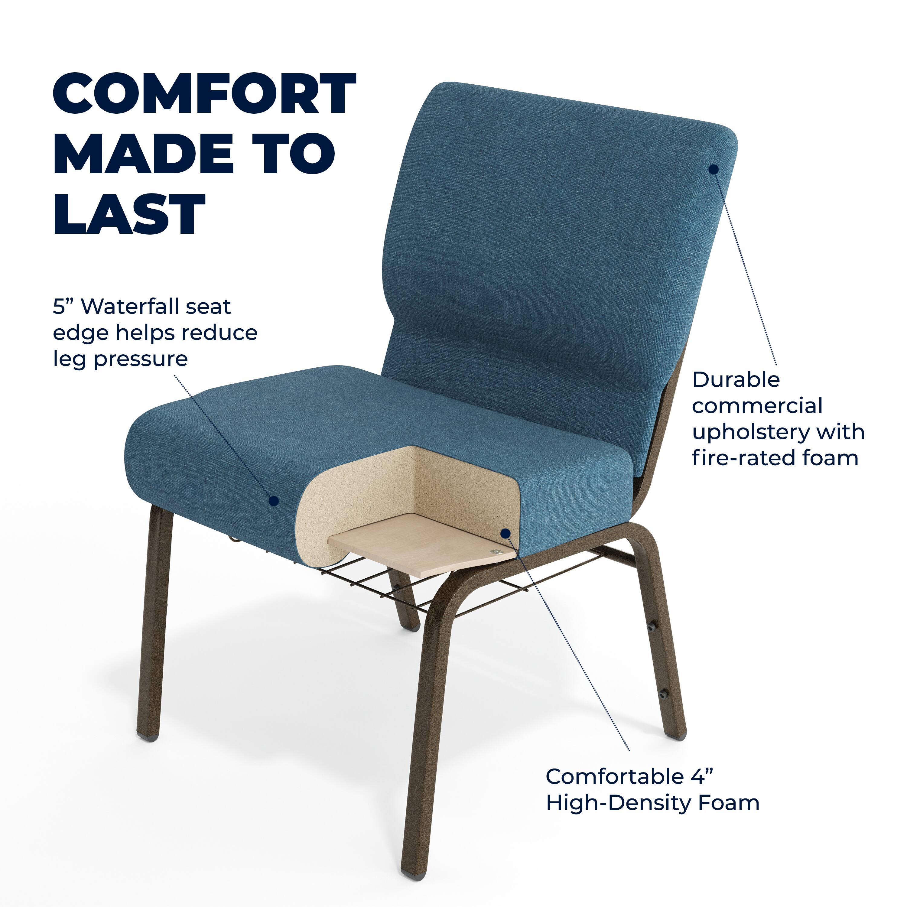 COMFORT MADE TO LAST

5" Waterfall seat edge helps reduce leg pressure

Durable commercial upholstery with fire-rated foam

Comfortable 4" High-Density Foam