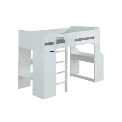 Front. Manhattan Lane - Wooden Twin Size Loft Bunk Bed with Workstation and Ladder, White - White.