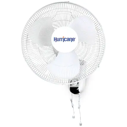 Front. Hurricane - Hurricane Classic 16 Inch 90 Degree Oscillating 3 Speed Wall Mounted Fan, White - Classic.