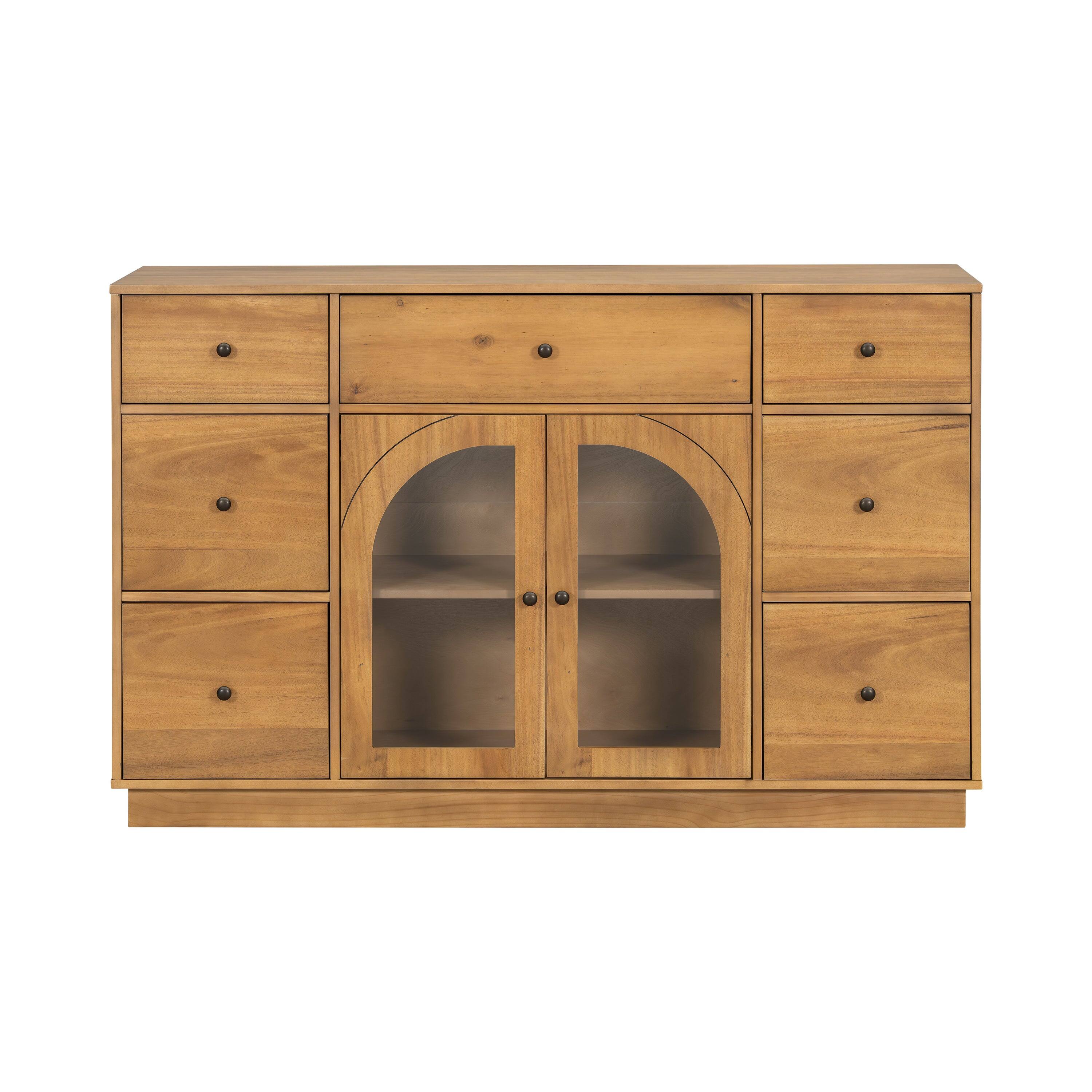 Alt View 4. Boyel Living - Large Entryway Storage Cabinet with Two Doors Seven Drawers Natural Wood Buffet Sideboard - Natural.