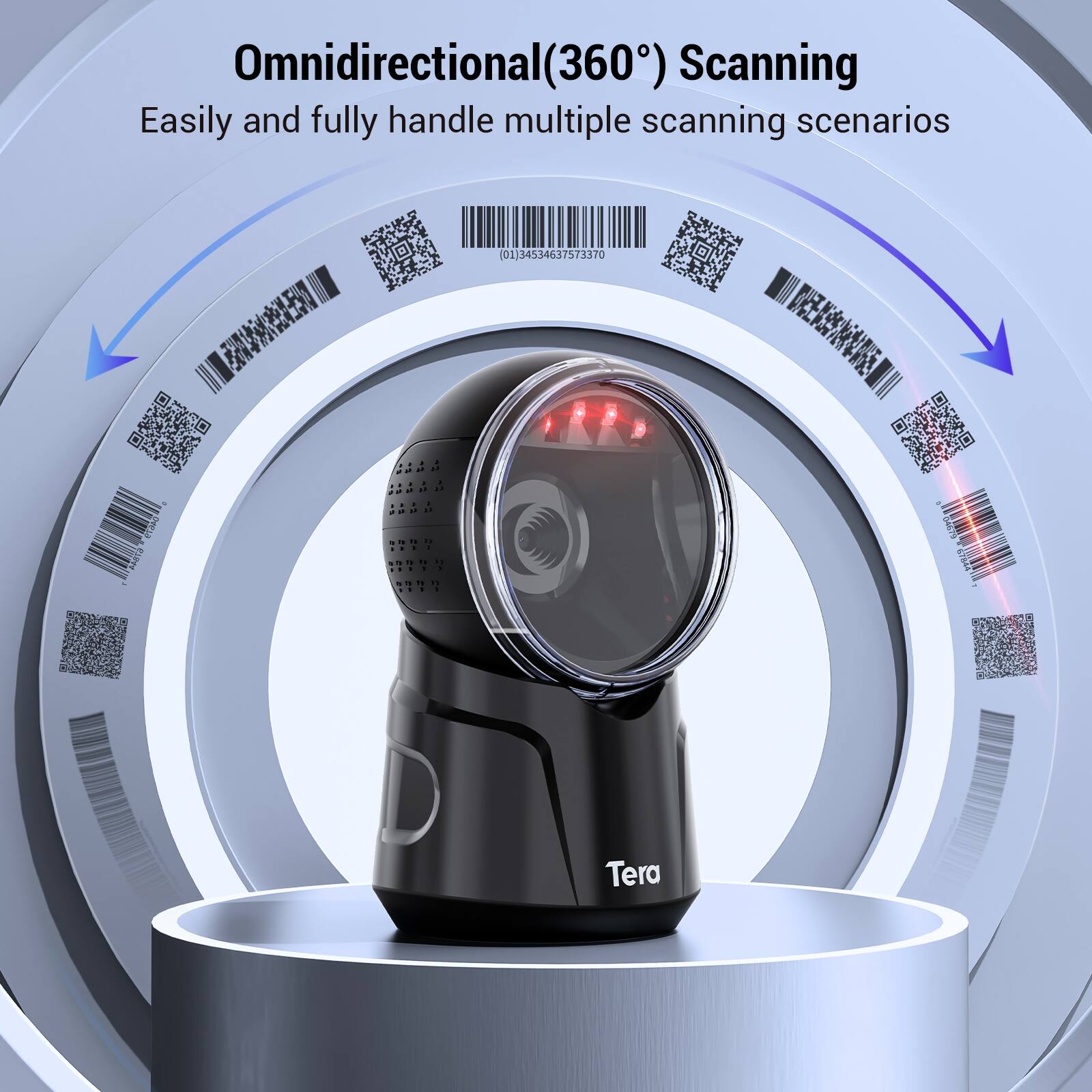 Omnidirectional (360°) Scanning  
Easily and fully handle multiple scanning scenarios