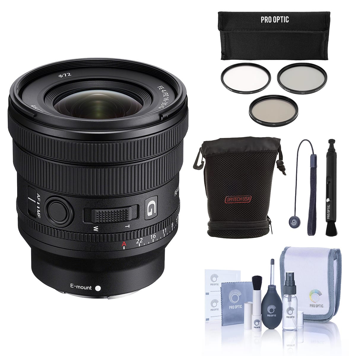 Bundle - FE PZ 16-35mm f/4 G Lens for Sony E with 72mm Digital Essentials Filter Kit, Soft Lens Case, Lens Cleaner, price history on PriceWatchPro