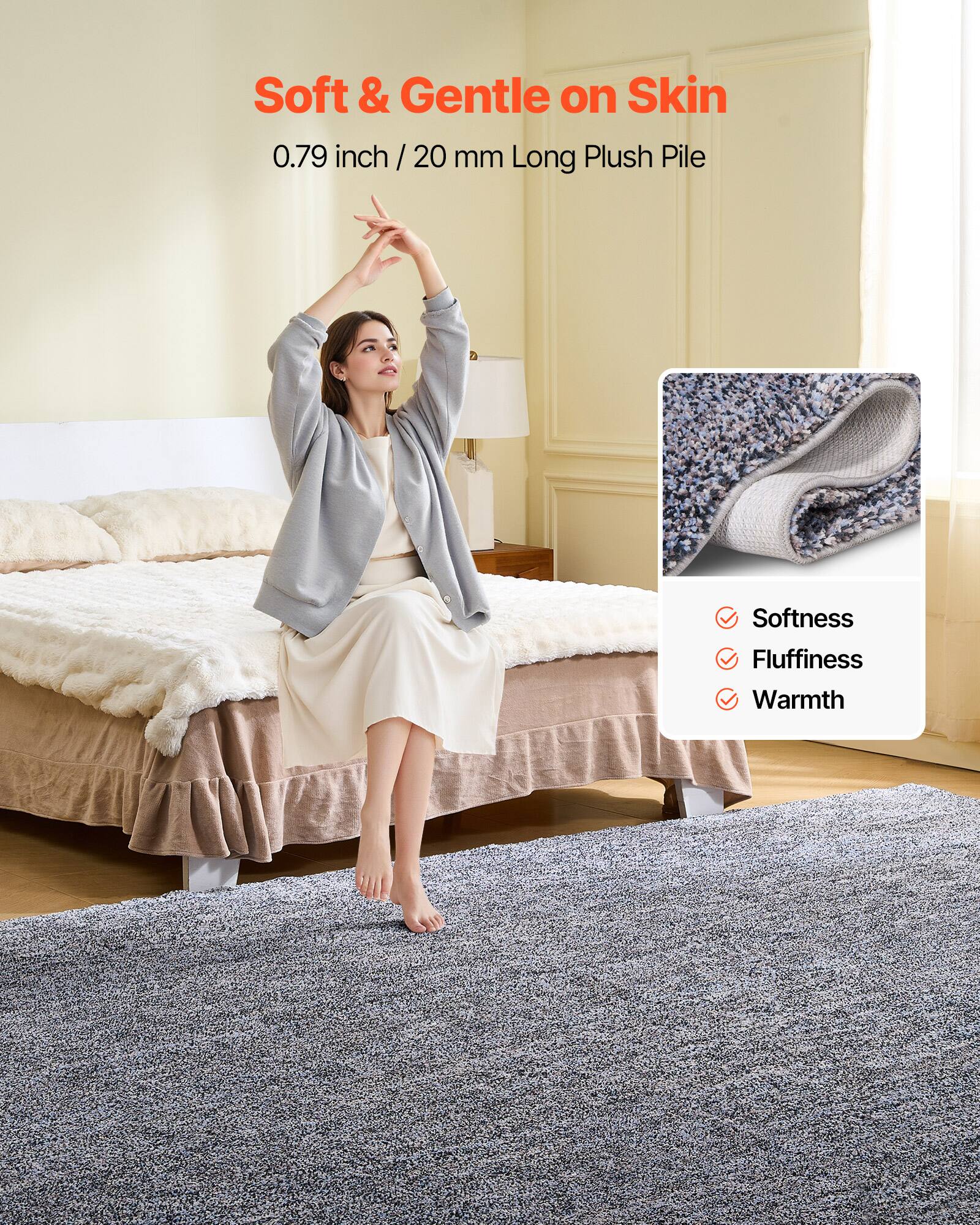 Soft & Gentle on Skin  
0.79 inch / 20 mm Long Plush Pile  

- Softness  
- Fluffiness  
- Warmth