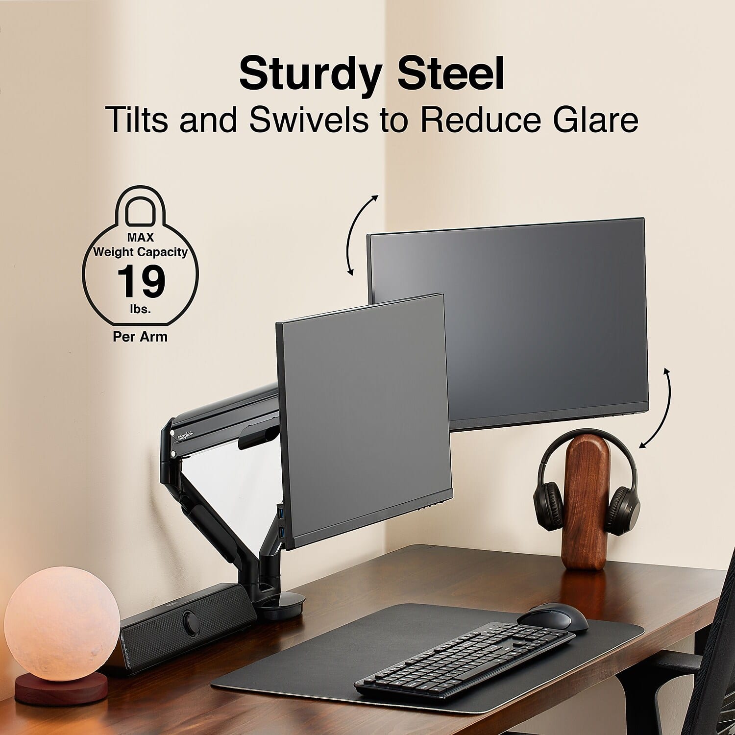 Staples TECH Adjustable Dual Monitor Arms, Up to 30