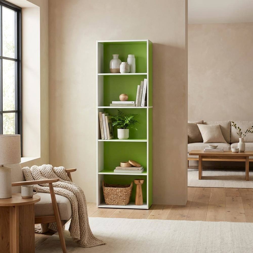 Left. FurniFact - Reversible Color Open Shelf Bookcase - Brown.