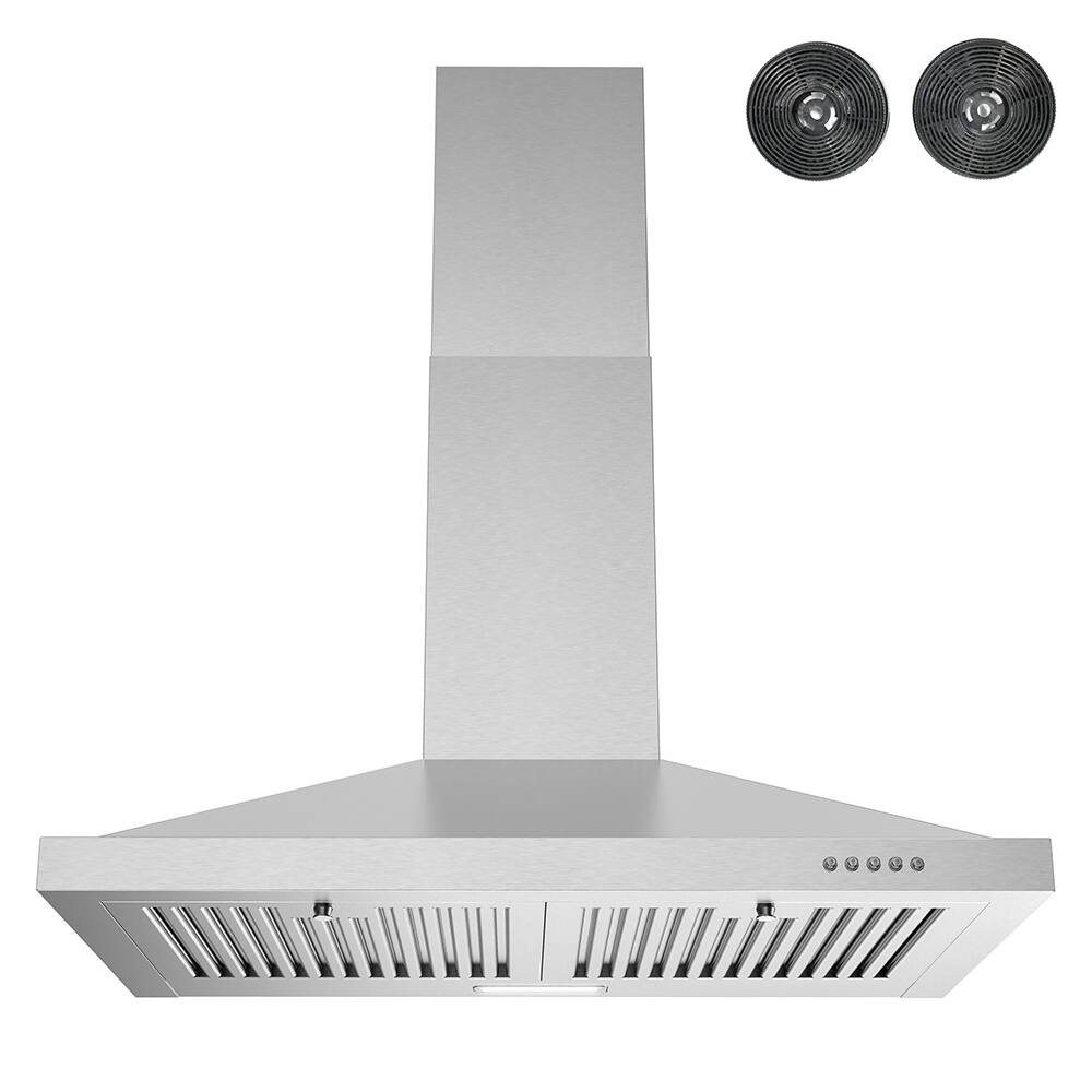Front. Streamline - 30 in. Giganti Convertible Wall Mount 220 CFM Range Hood, Baffle Filters, Push Button Control, LED Light - Brushed Stainless Steel.