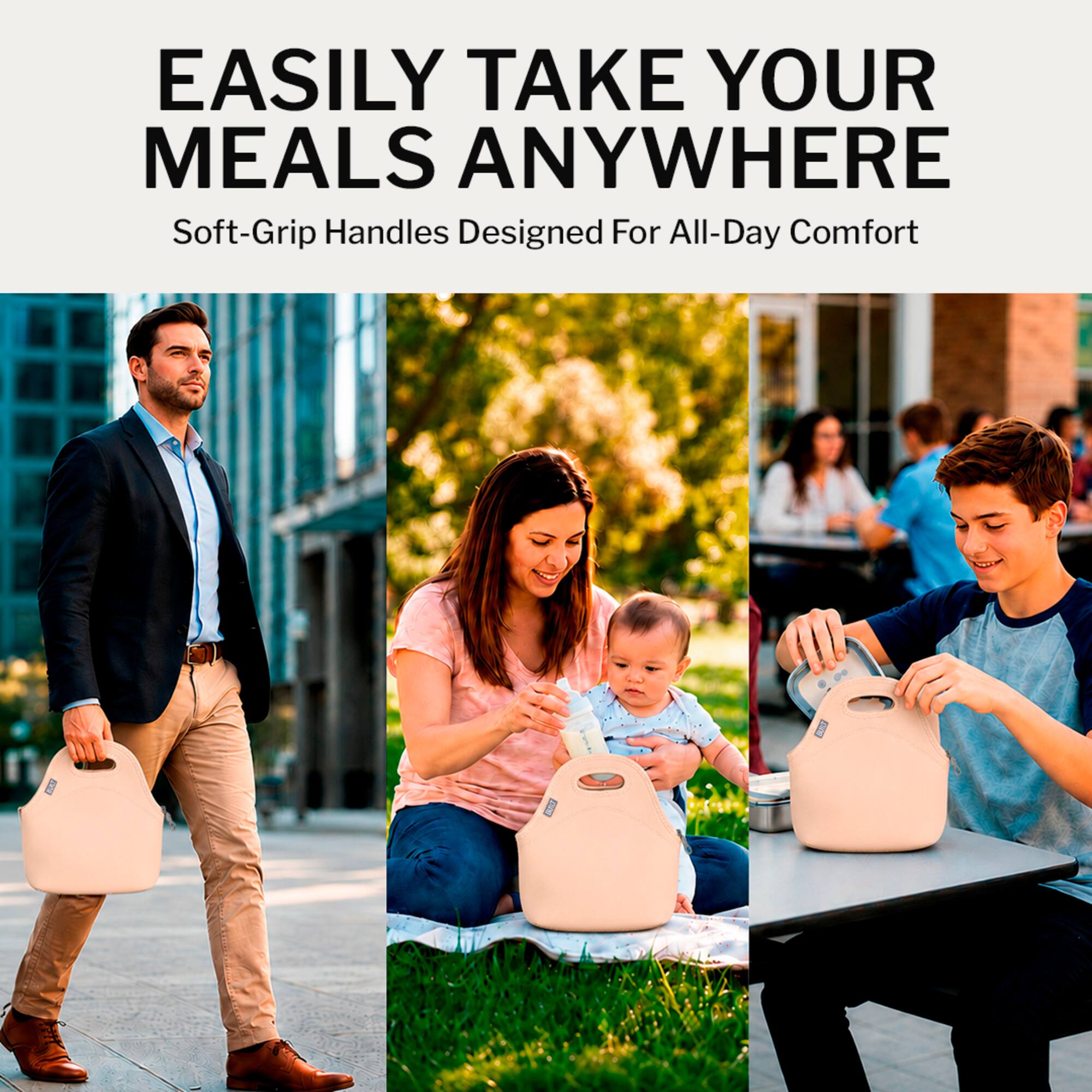 EASILY TAKE YOUR MEALS ANYWHERE  
Soft-Grip Handles Designed For All-Day Comfort