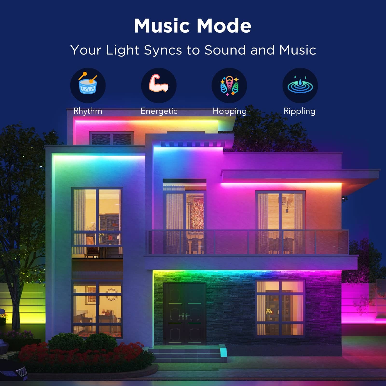 Music Mode: Your Light Syncs to Sound and Music
* Rhythm: Energetic Hopping
* Rippling: