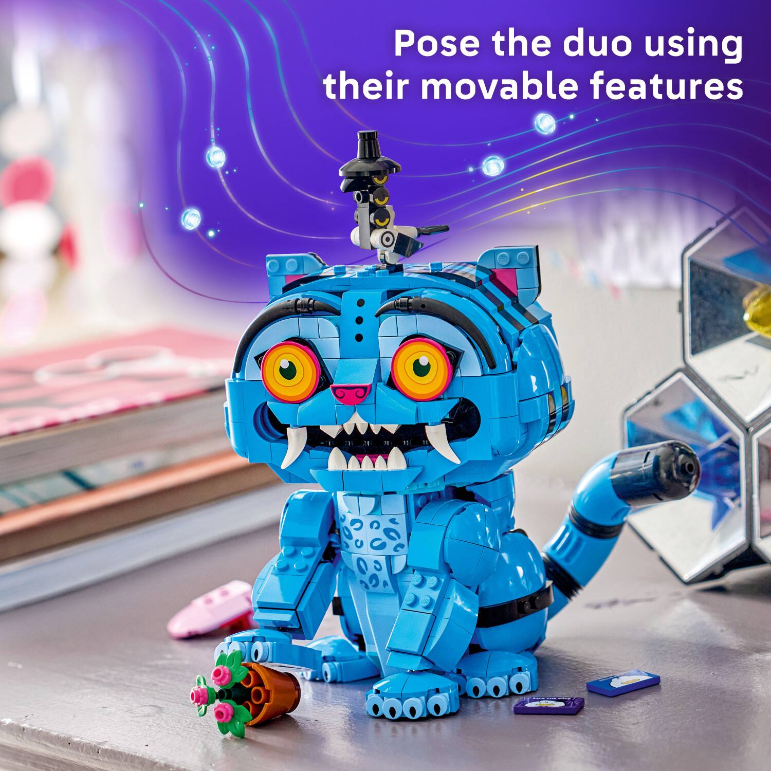 Pose the duo using their movable features