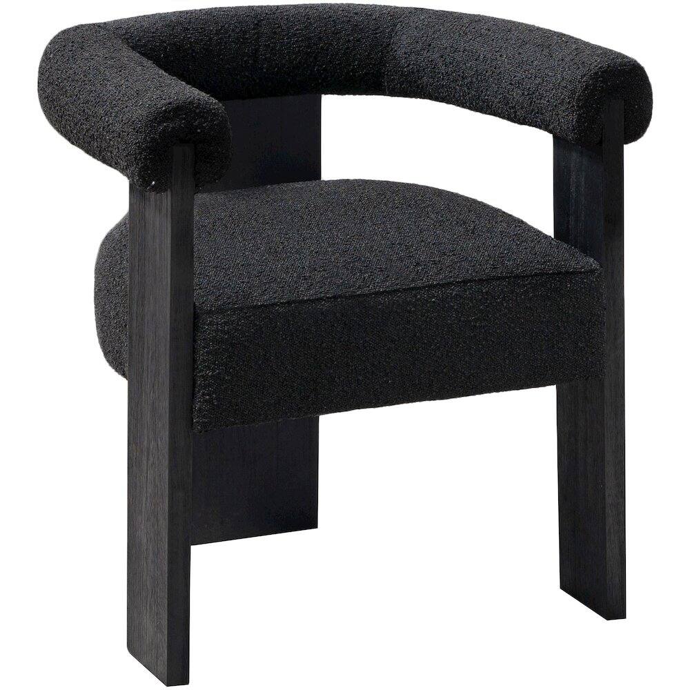 Front. Meridian Furniture - Barrel Black Boucle Fabric Dining Chair - Black.
