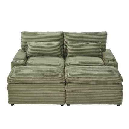 Front. Boyel Living - 70.9 inch Free-combined Sectional Sofa with Storage Space Two Movable Ottomans Four USB Ports and Cup Holders in Green - Green.