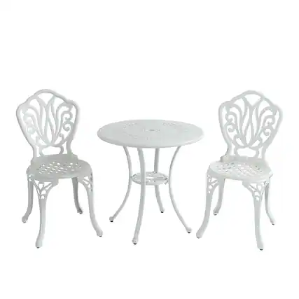 Front. Mondawe - 3-Piece Cast Aluminum Bistro Table and Chairs Set - White.