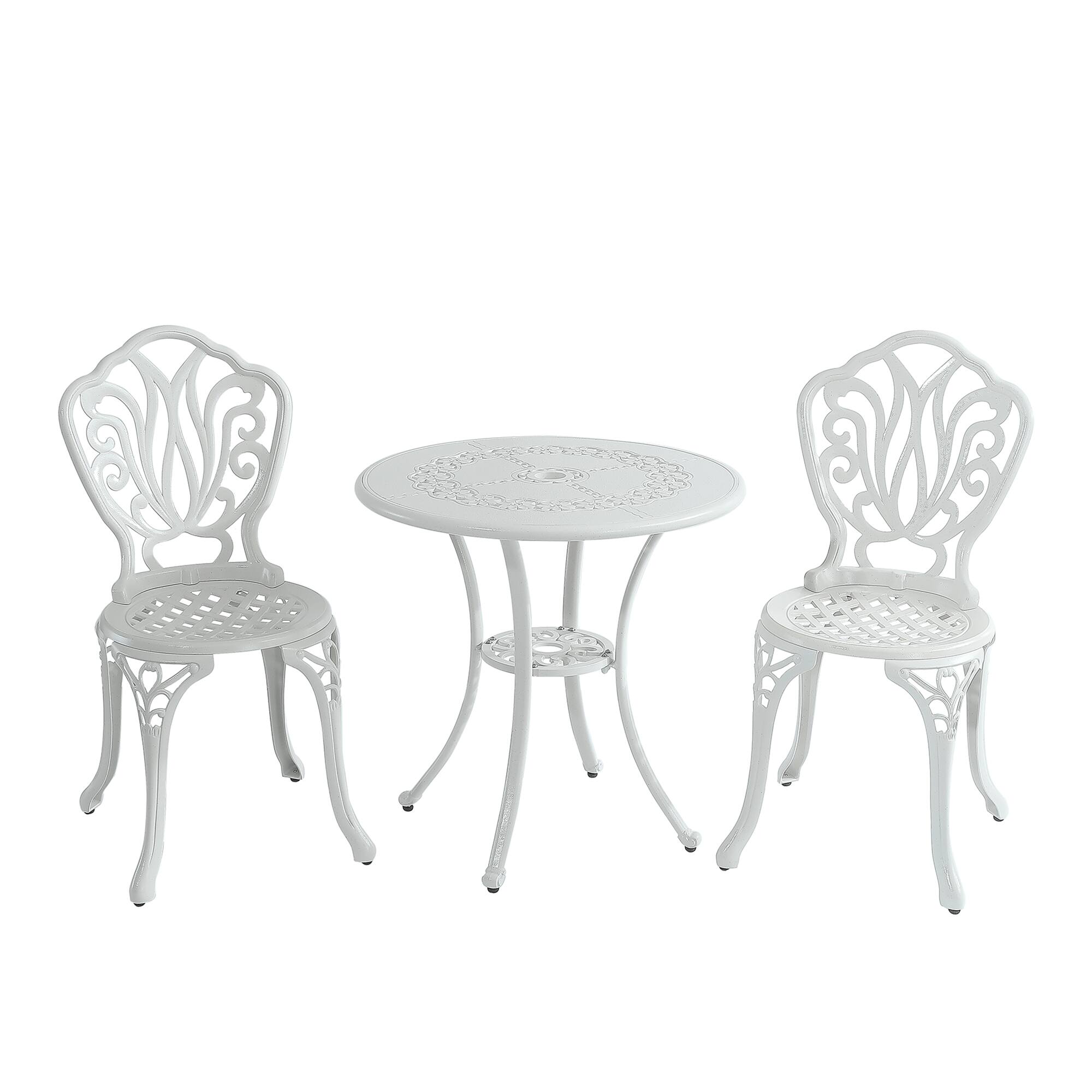 Front. Mondawe - 3-Piece Cast Aluminum Bistro Table and Chairs Set - White.