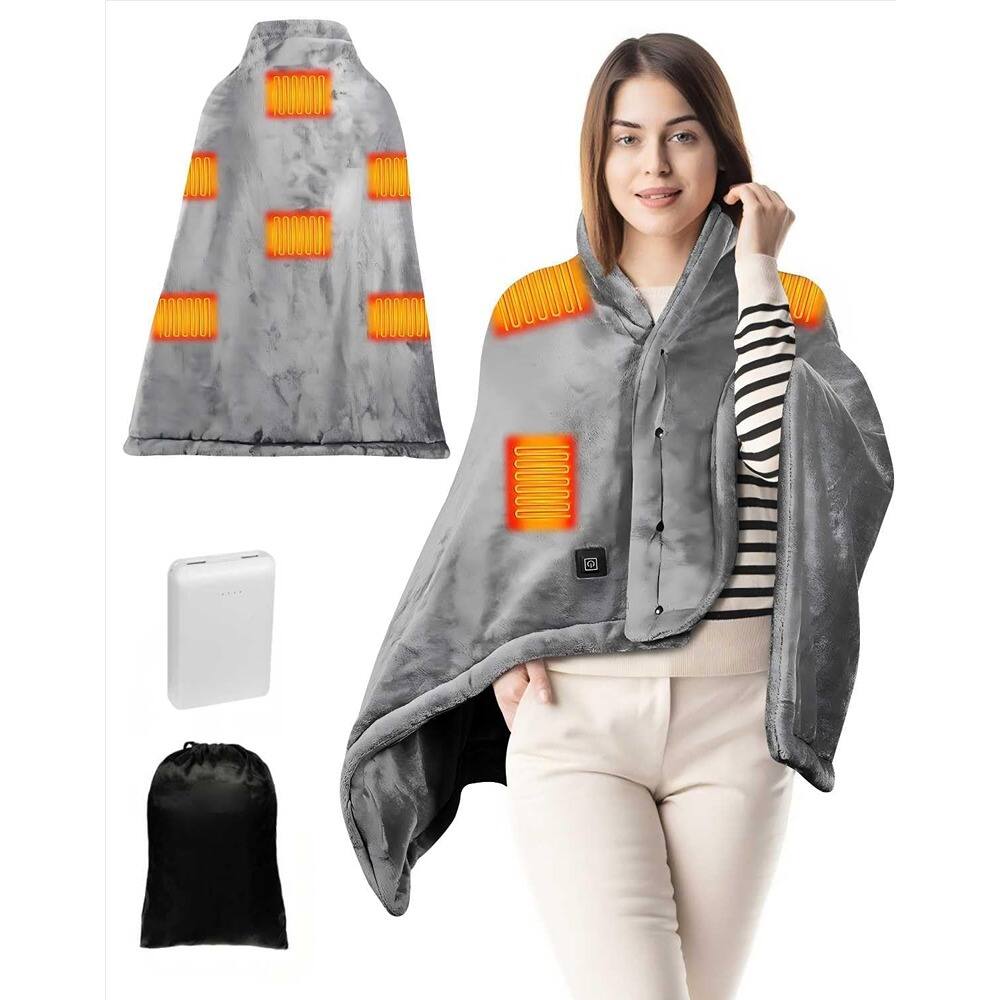 MOSZAR LLC - Battery Heated Blanket – USB Cordless, 3 Heat Levels, Grey - Gray