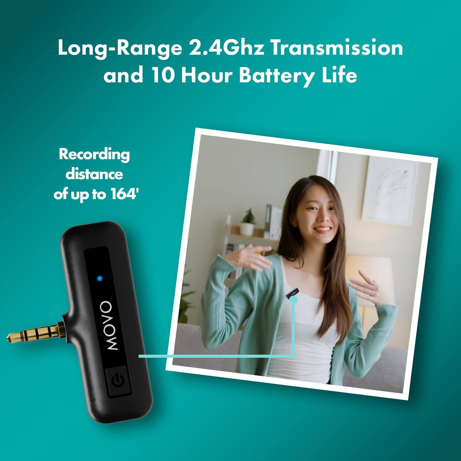 Long-Range 2.4Ghz Transmission and 10 Hour Battery Life

Recording distance of up to 164'