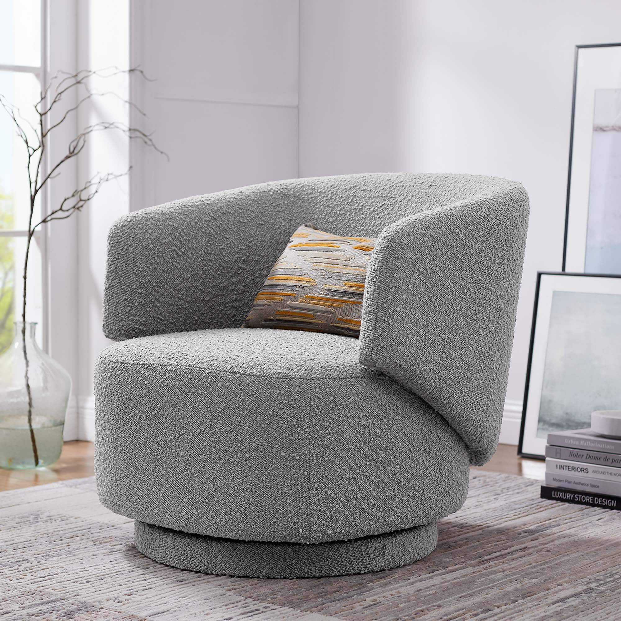 Celestia Boucle Fabric Swivel Chair by Modway - Light Gray
