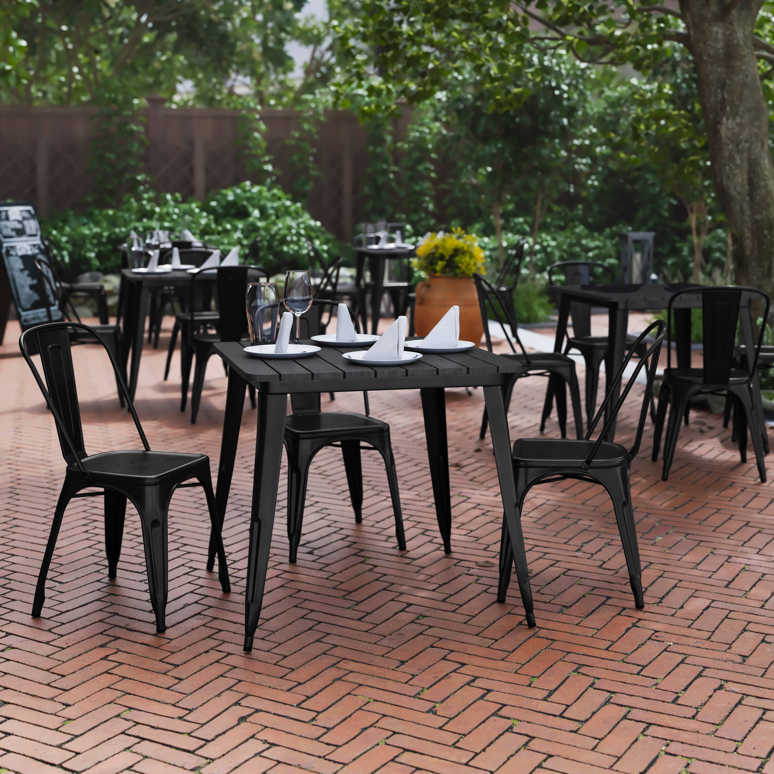 Alt View 1. Flash Furniture - Declan Commercial Grade Indoor/Outdoor Dining Table, 31.5" Square All Weather Black Poly Resin Top with Black Steel Base - Black.