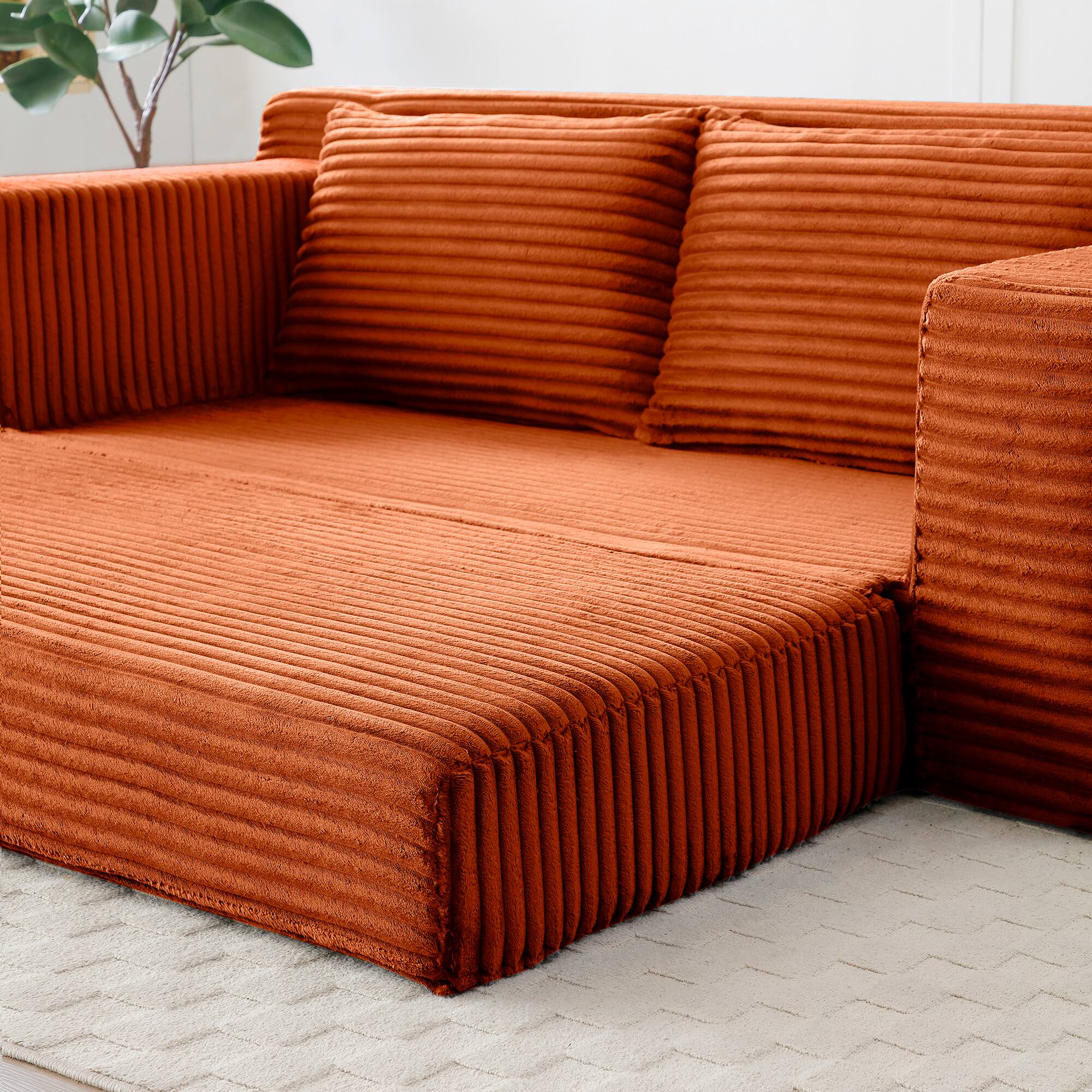 Alt View 4. Meqiodas - 2 in 1 Convertible Folding Couch Bed, Cloud Loveseat Sofa, Corduroy Floor Lounge Sofa for Bedroom Living Room - Orange.