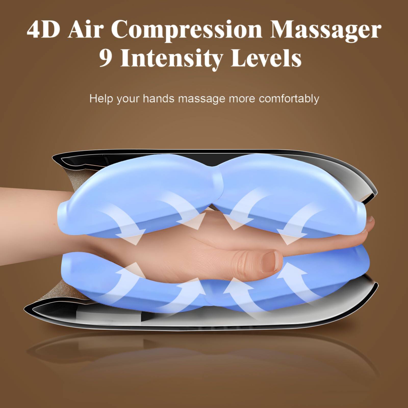 4D Air Compression Massager  
9 Intensity Levels  

Help your hands massage more comfortably