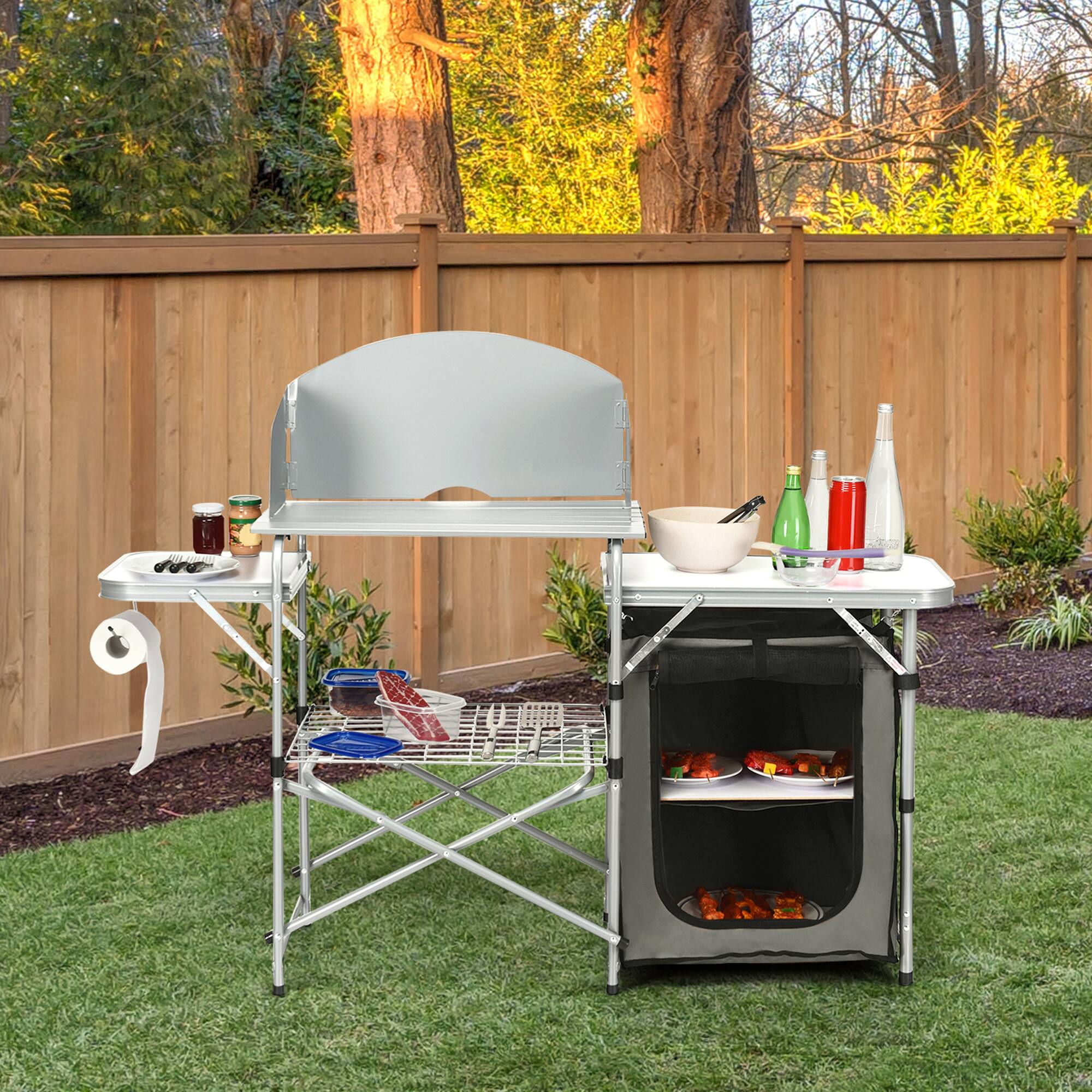 Alt View 3. Gymax - Gymax Folding Outdoor Camping Table Portable BBQ Grill Table w/ Storage Bag - as pic.