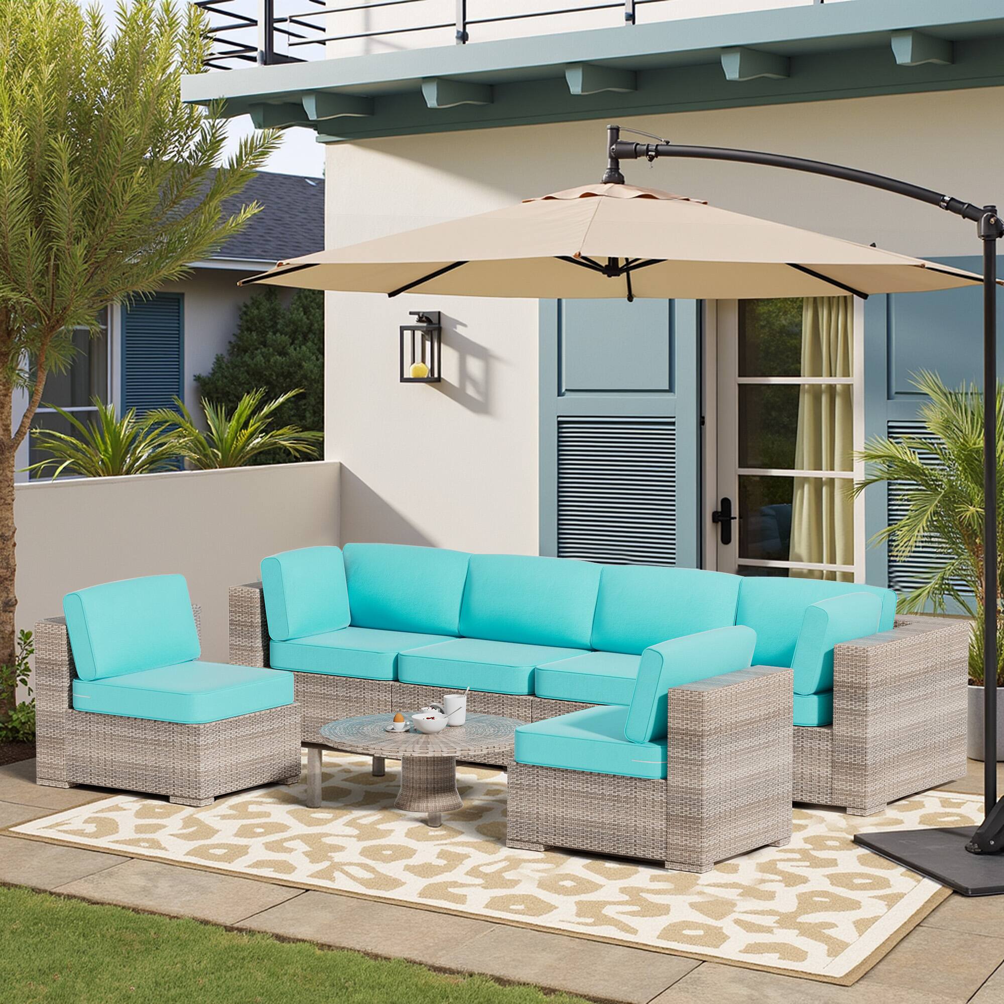 Alt View 1. RYHNUYNE - 14-Piece Outdoor Patio Sofa Cushions,Lake Blue Seat Cushion with Zipper, Water-Resistant Patio Furniture Cushion - Lake blue.