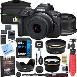 Bundle - Canon - EOS R100 Mirrorless Camera + 18-45mm F4.5-6.3 IS STM Lens Kit Premier