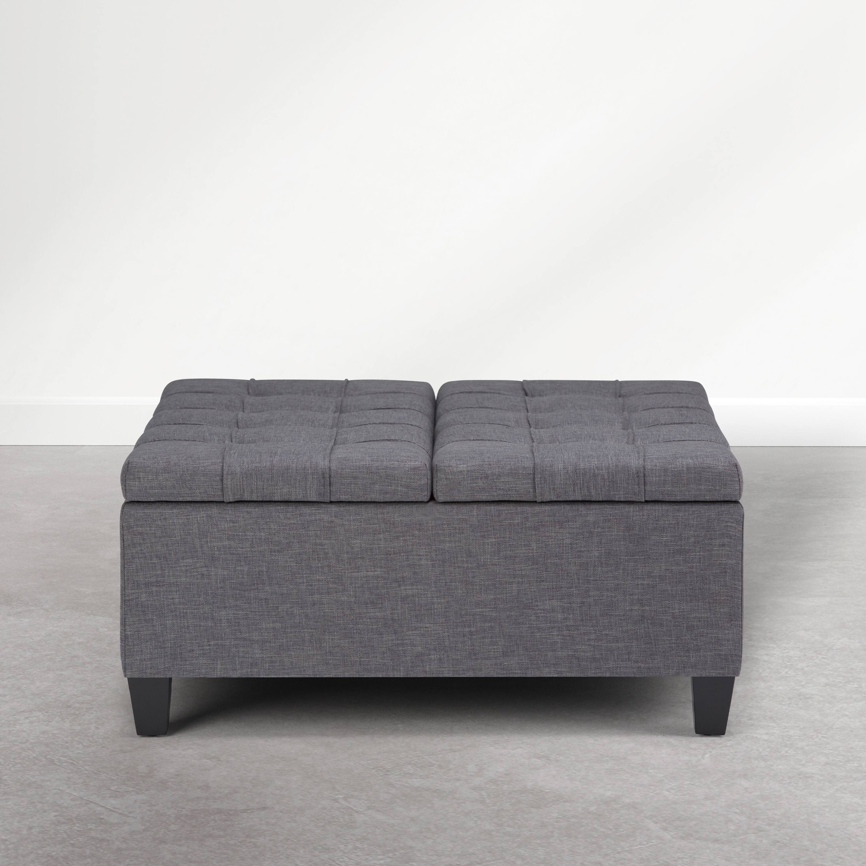 Back. Simpli Home - Harrison 36 inch Wide Upholstered Solid Wood Square Storage Ottoman, Flint Grey - Flint Grey.