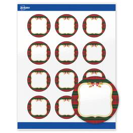 Avery - Avery® Labels, 2" Diameter, Gold-Red-Green Plaid, Glossy, 120ct - White