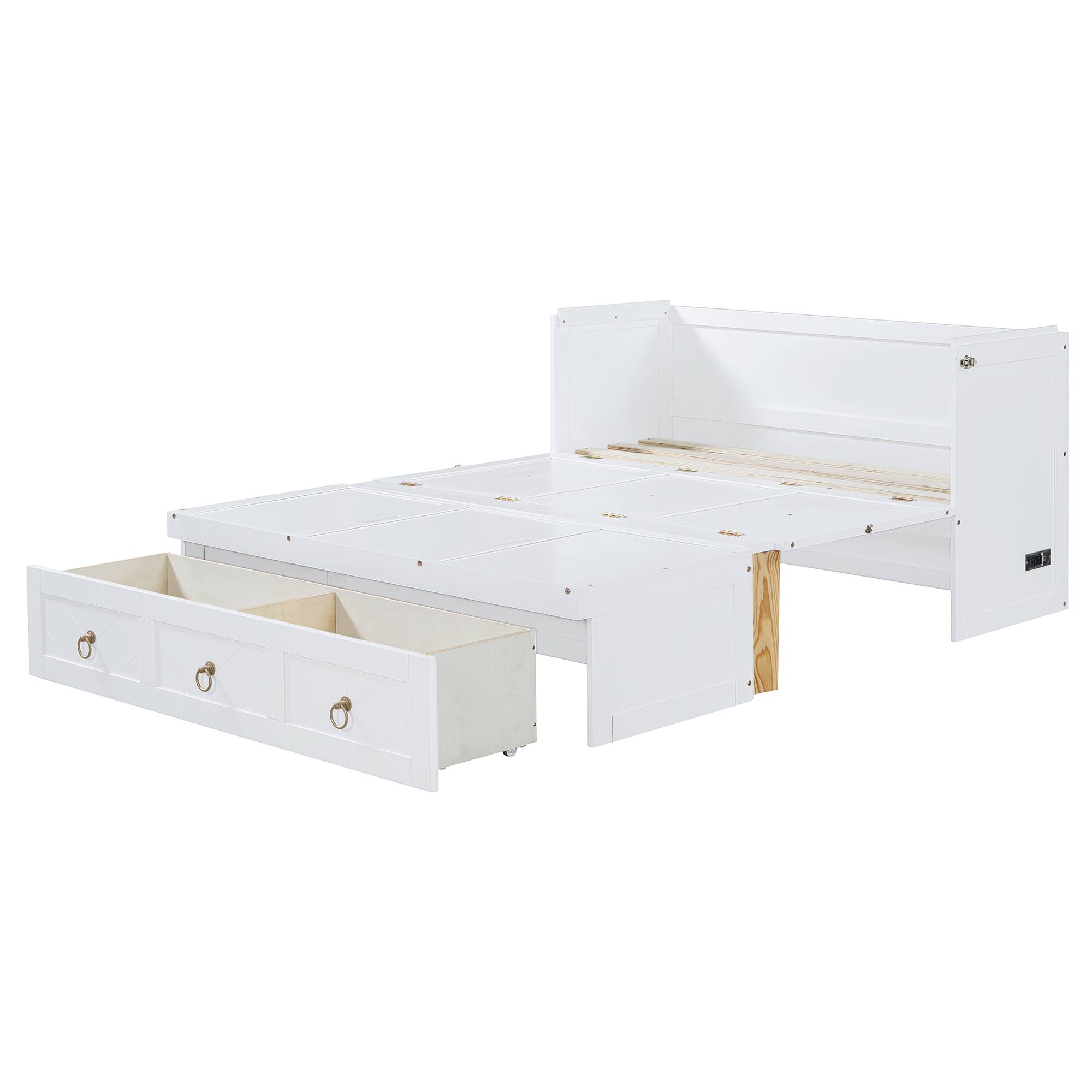 Alt View 9. Tiramisubest - Full Size White Murphy Bed with USB, Drawer - Space-Saving, Sturdy, Easy Assembly - White.