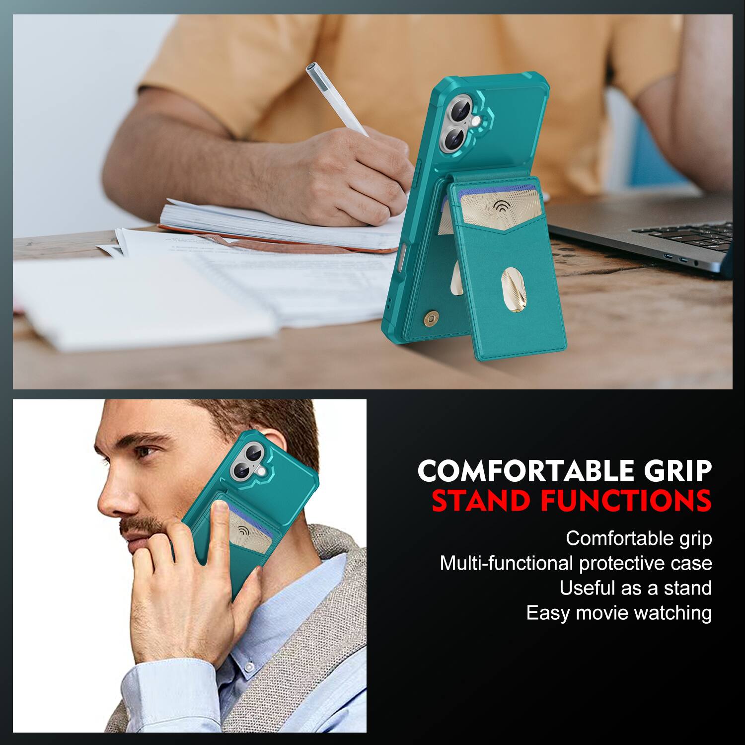 COMFORTABLE GRIP STAND FUNCTIONS

Comfortable grip
Multi-functional protective case
Useful as a stand
Easy movie watching