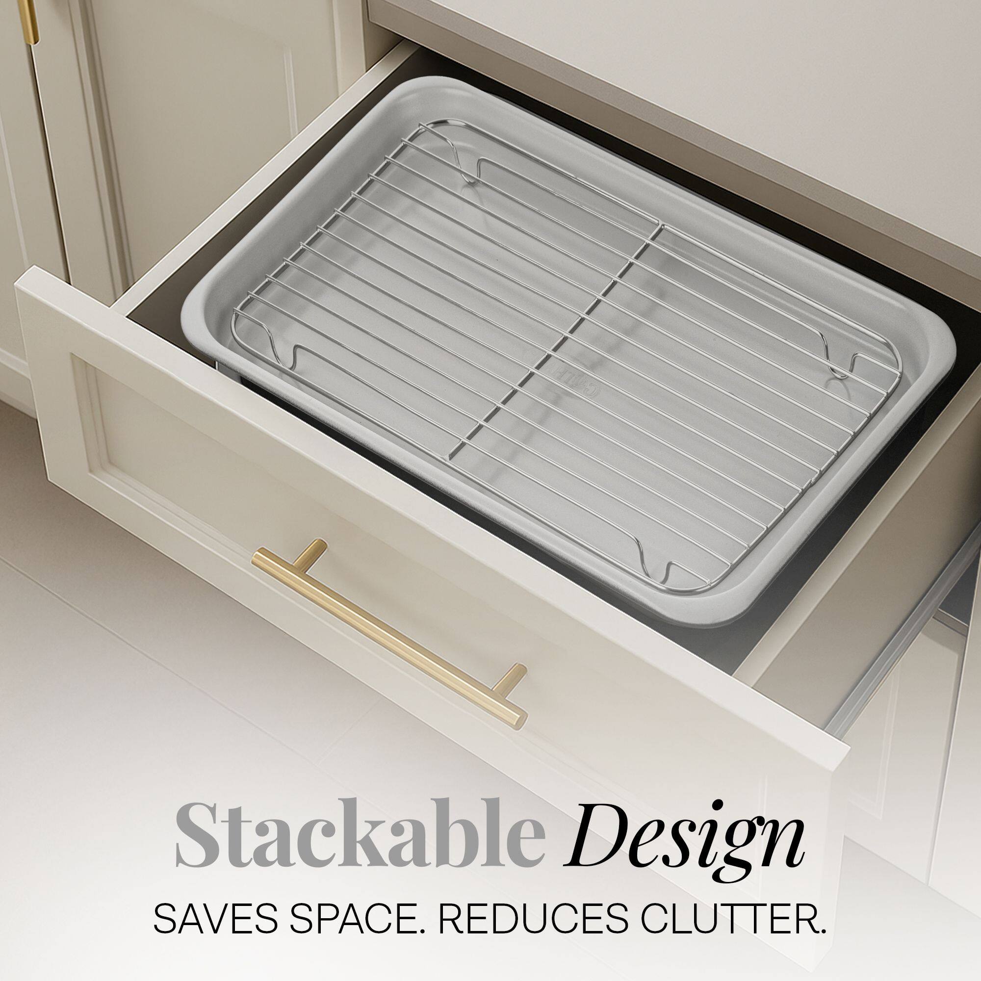 Stackable Design  
SAVES SPACE. REDUCES CLUTTER.